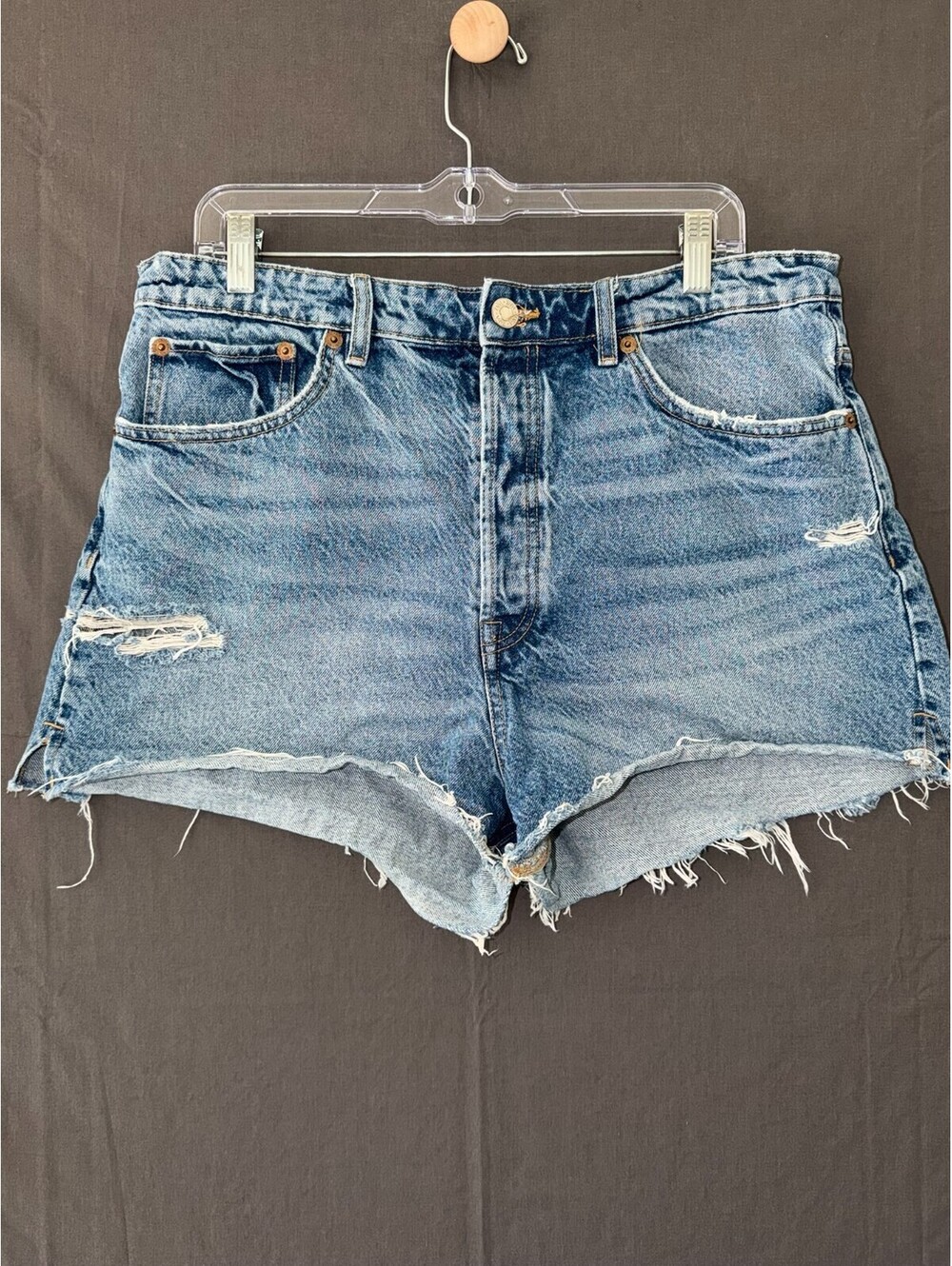Zara Womens Denim Shorts Cut Off High Rise Distressed Medium Wash Size 14